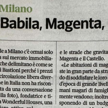 I Trend di Milano, un’intervista di Maurizia Serra nell’inserto “L’Economia” del Corriere della Sera